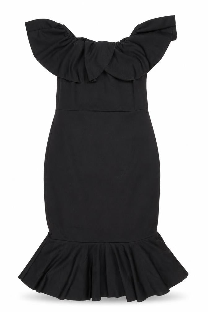PRETTYLITTLETHING Womens Black Herringbone Polyester Mermaid Size 12 Off the Shoulder Pullover