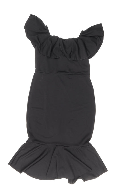 PRETTYLITTLETHING Womens Black Herringbone Polyester Mermaid Size 12 Off the Shoulder Pullover