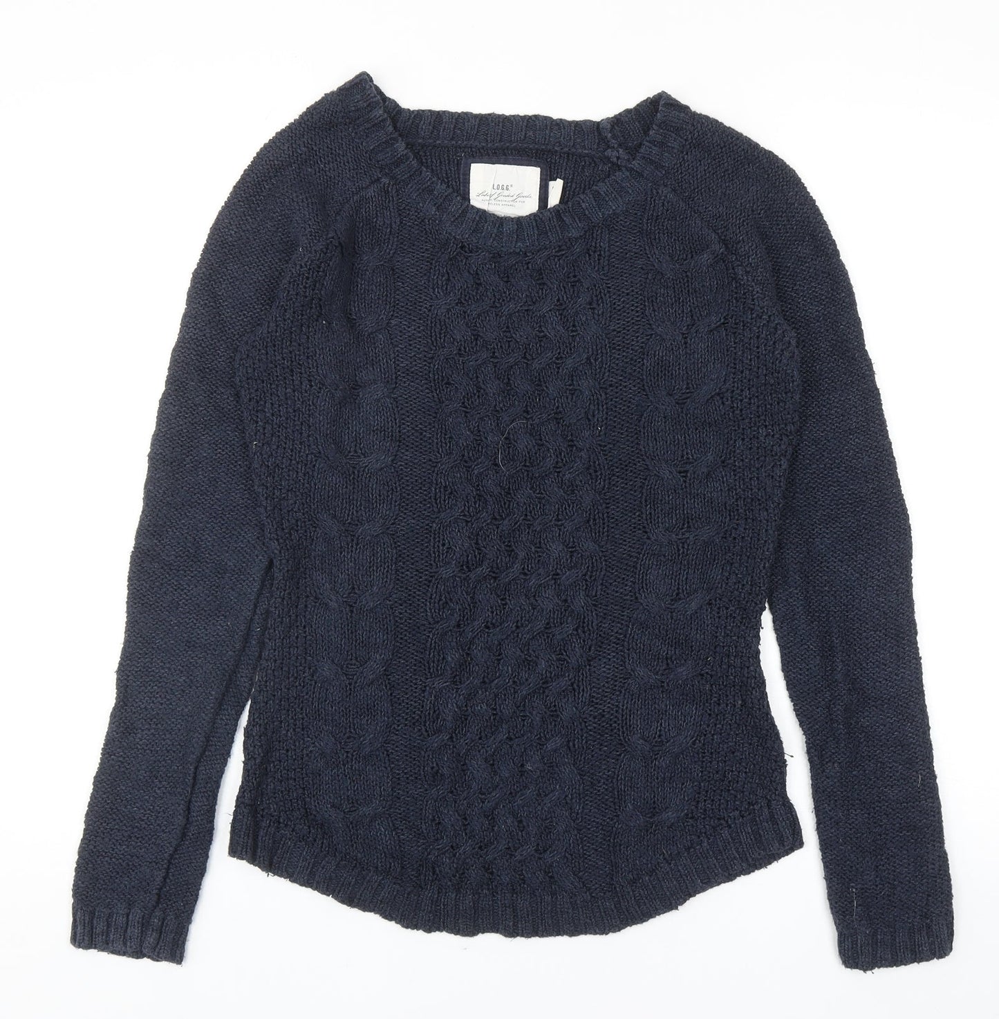 H&M Womens Blue Round Neck Cotton Pullover Jumper Size S