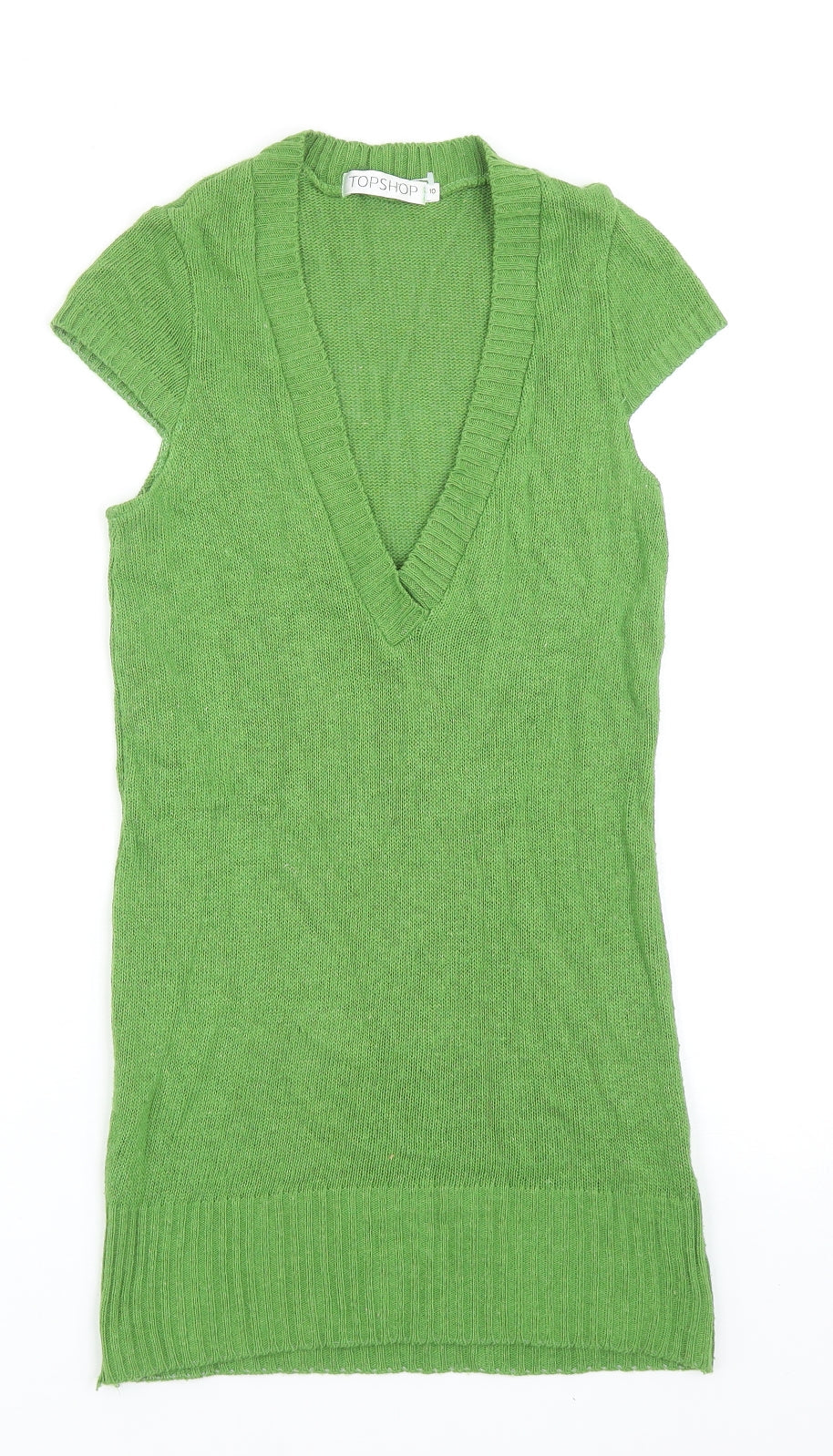 Topshop Womens Green V-Neck Acrylic Pullover Jumper Size 10