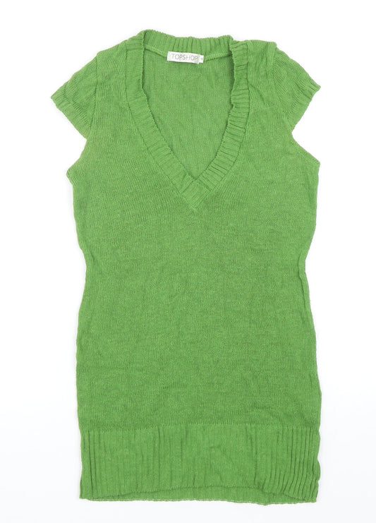 Topshop Womens Green V-Neck Acrylic Pullover Jumper Size 10