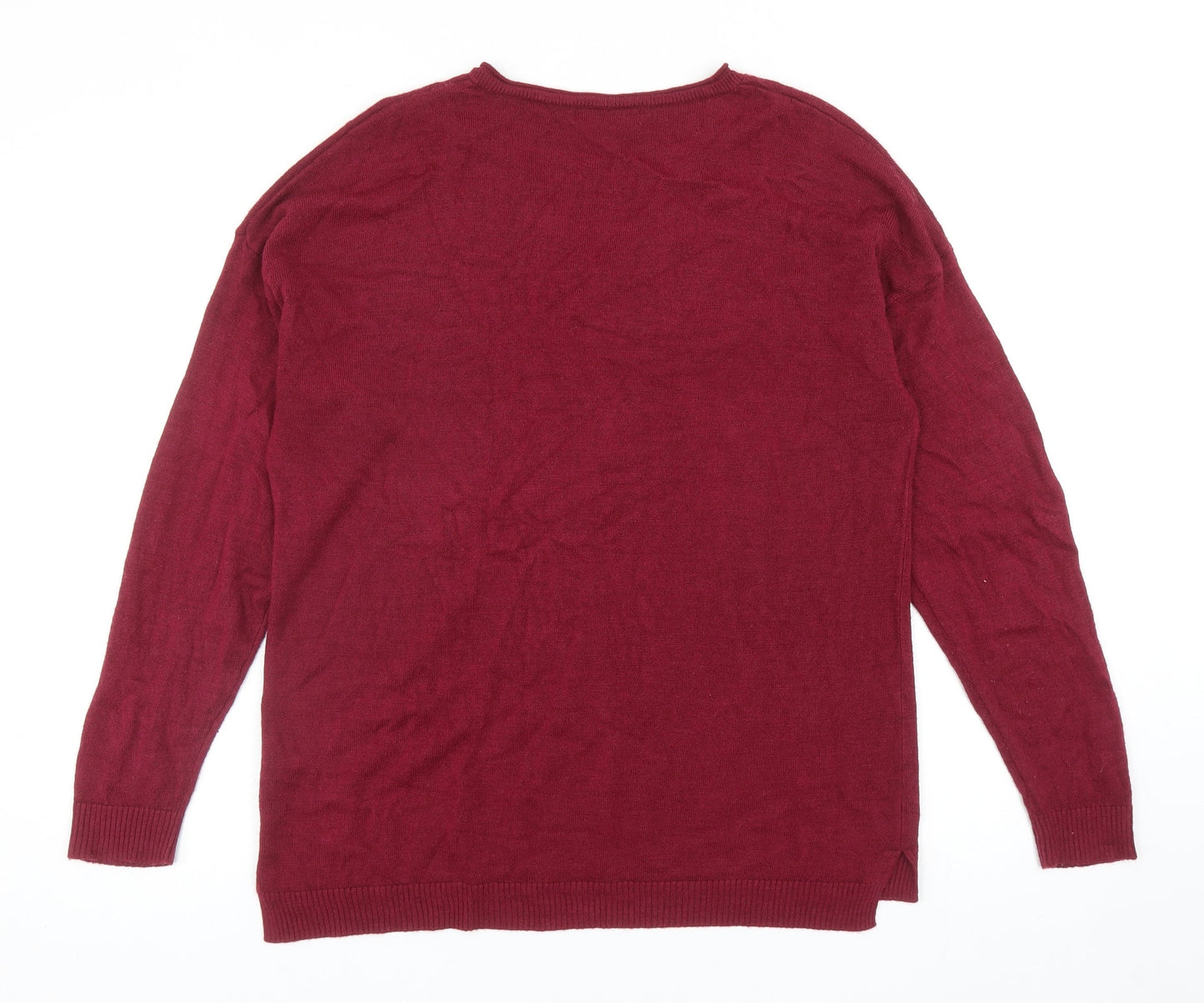 Studio Womens Red V-Neck Acrylic Pullover Jumper Size 12