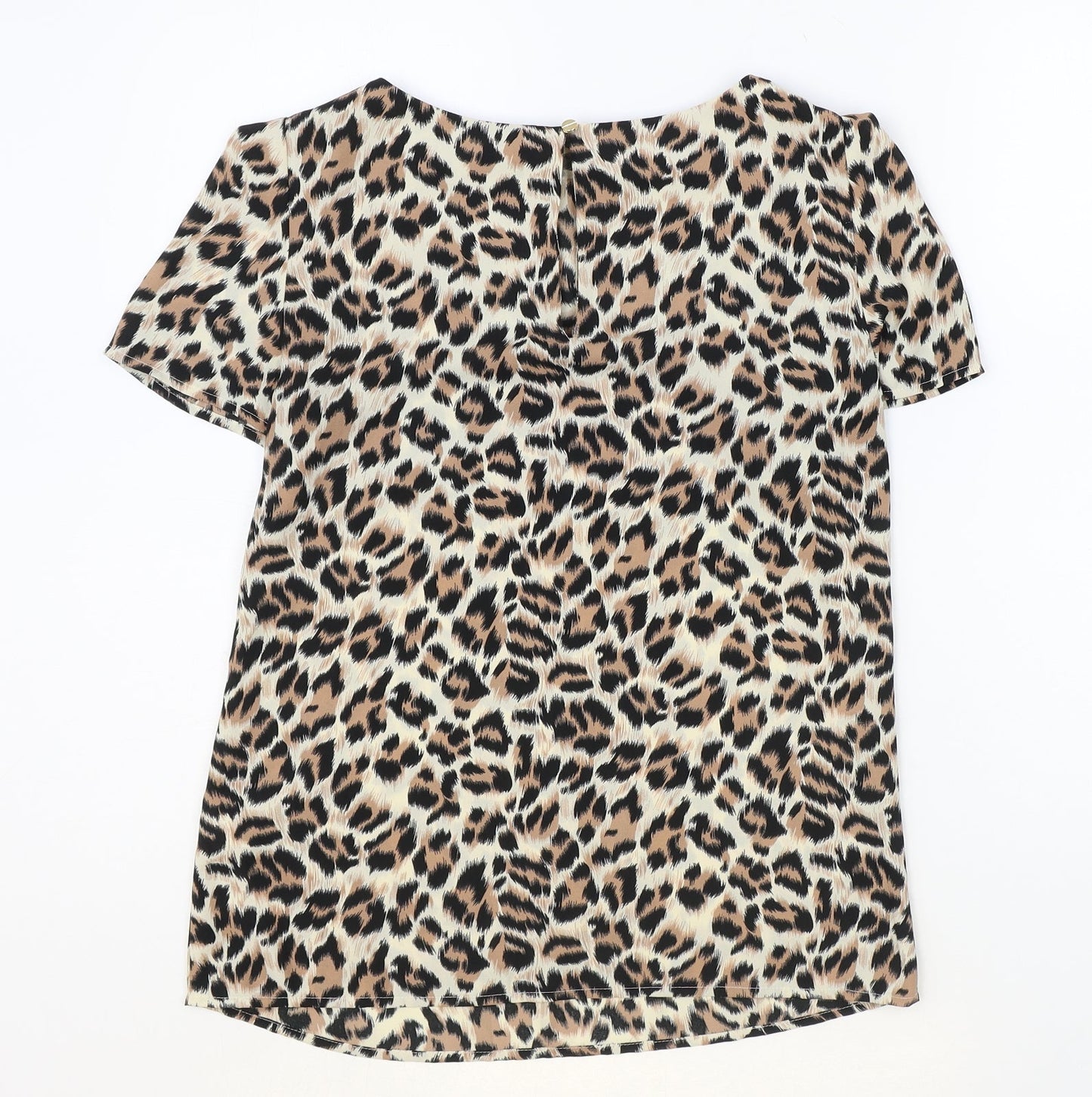 Oasis Womens Brown Animal Print Polyester Basic T-Shirt Size 6 Round Neck - Leopard print
