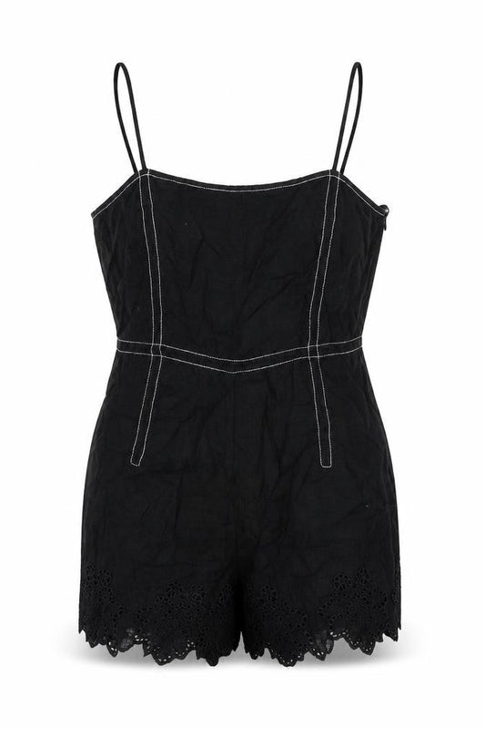 Zara Womens Black Viscose Playsuit One-Piece Size 2XS Zip - Lace Detail