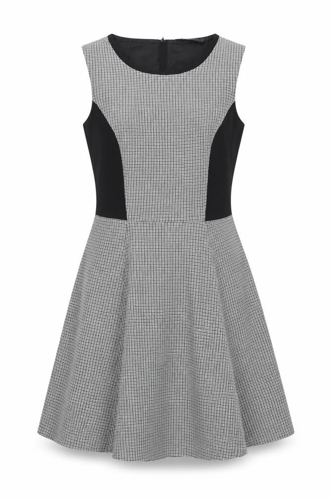 Dorothy Perkins Womens Black Houndstooth Polyester Skater Dress Size 10 Scoop Neck Zip