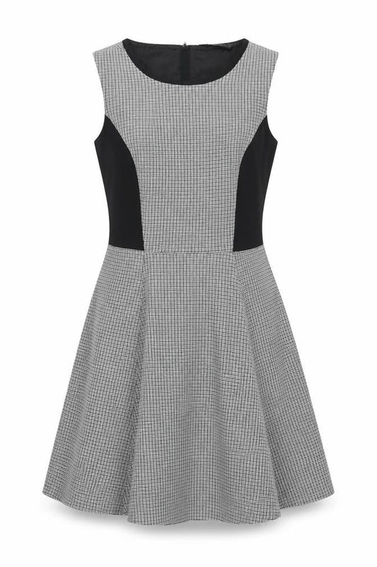 Dorothy Perkins Womens Black Houndstooth Polyester Skater Dress Size 10 Scoop Neck Zip