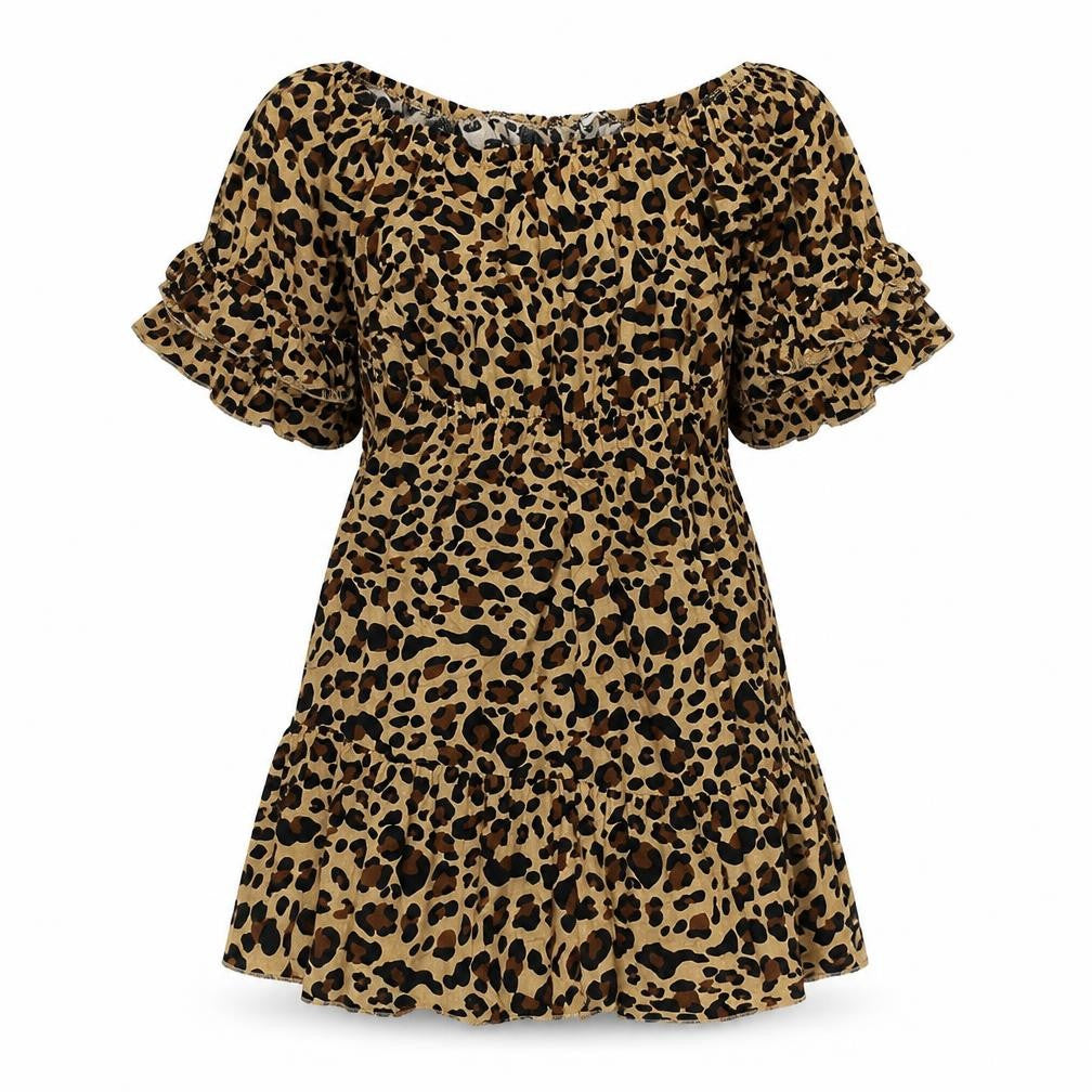 Preworn Womens Brown Animal Print Polyester Shift Size S Off the Shoulder Pullover - Leopard print