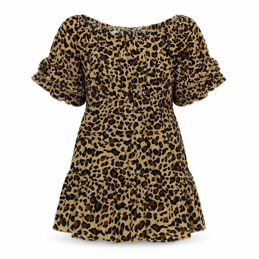 Preworn Womens Brown Animal Print Polyester Shift Size S Off the Shoulder Pullover - Leopard print