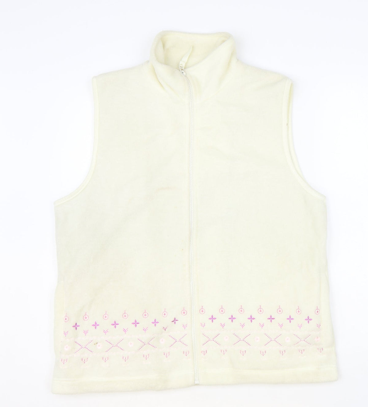 Neutral Territory Womens Beige Geometric Gilet Waistcoat Size S Zip