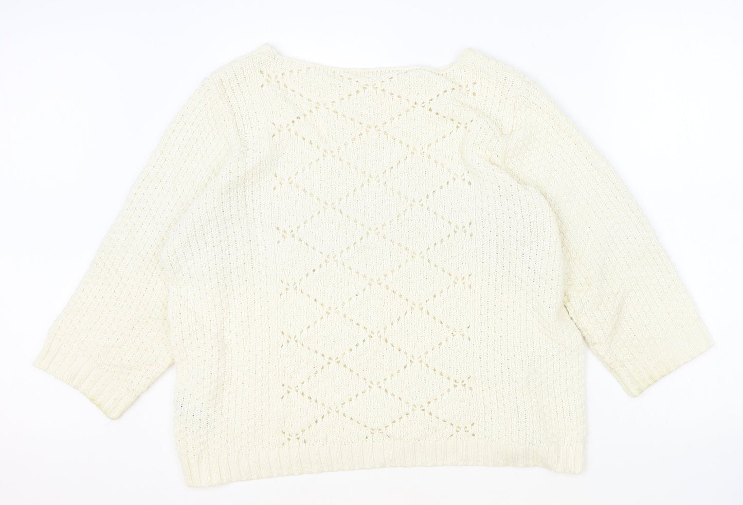 M&Co Womens Ivory Round Neck Cotton Pullover Jumper Size 16