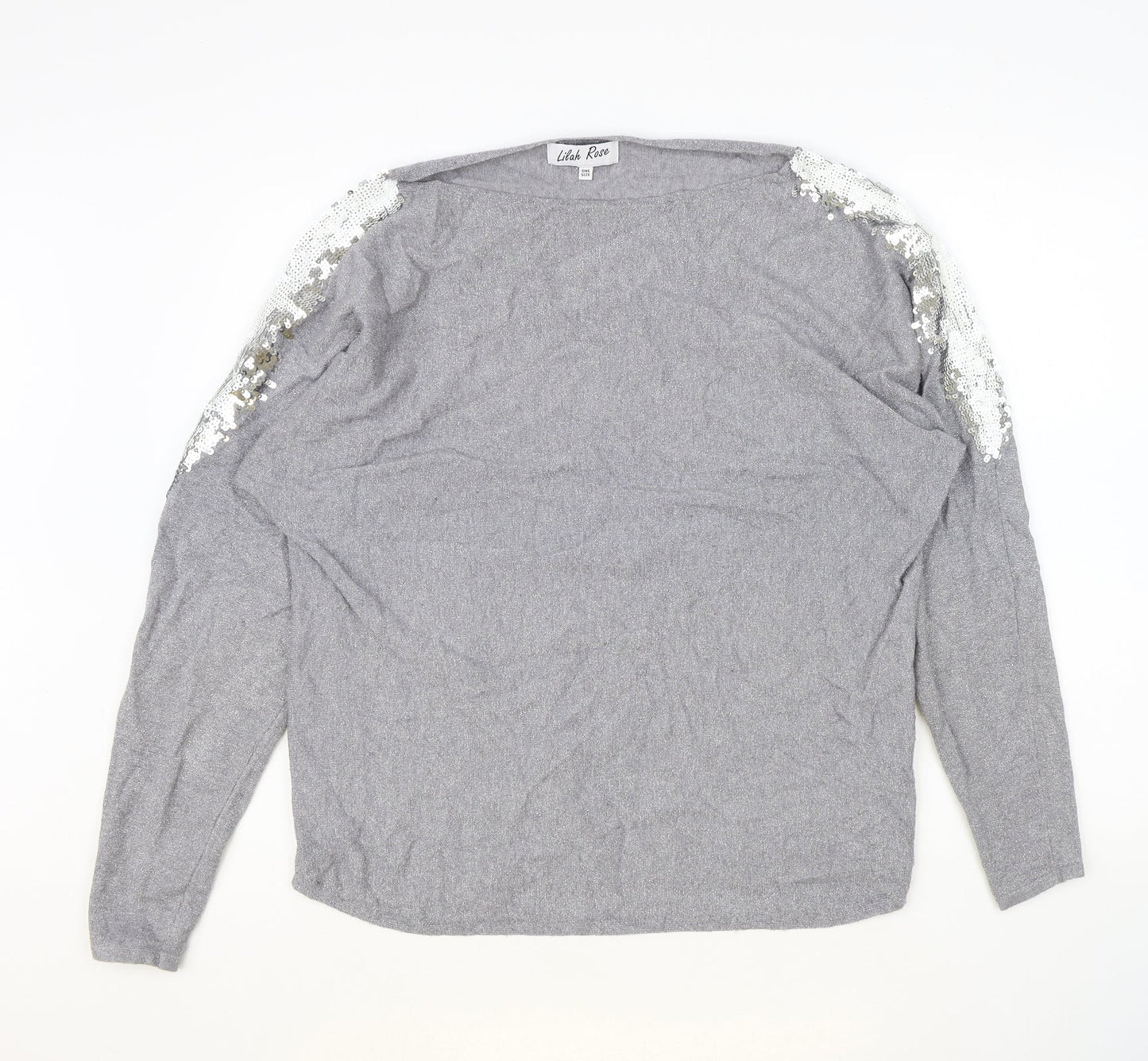 Lilah Rose Womens Grey Round Neck Polyester Pullover Jumper One Size