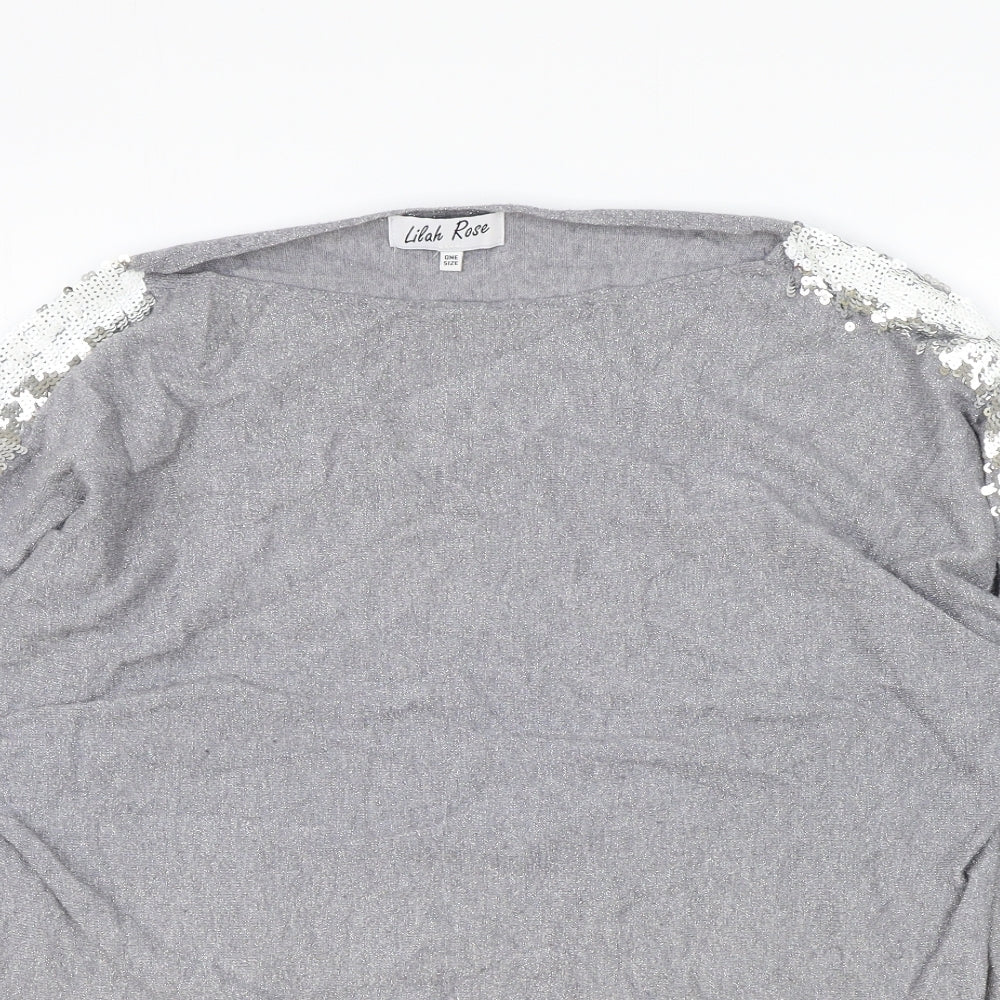 Lilah Rose Womens Grey Round Neck Polyester Pullover Jumper One Size