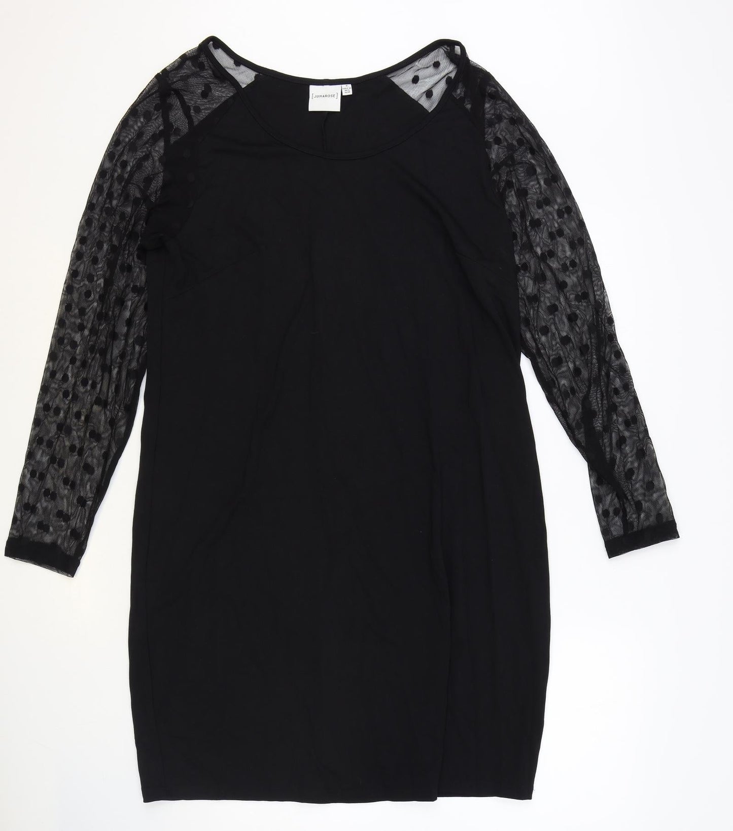 JUNAROSE Womens Black Viscose Shift Size M Boat Neck Pullover - Sheer Sleeves