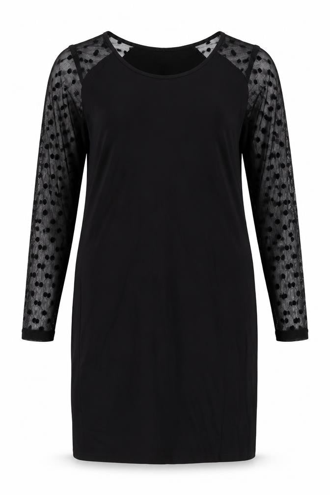 JUNAROSE Womens Black Viscose Shift Size M Boat Neck Pullover - Sheer Sleeves