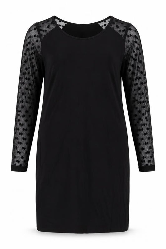 JUNAROSE Womens Black Viscose Shift Size M Boat Neck Pullover - Sheer Sleeves