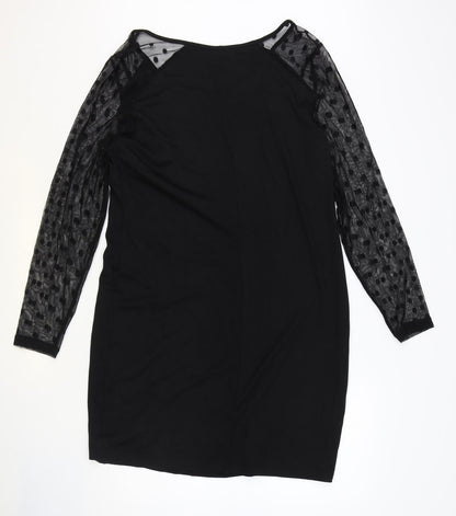 JUNAROSE Womens Black Viscose Shift Size M Boat Neck Pullover - Sheer Sleeves