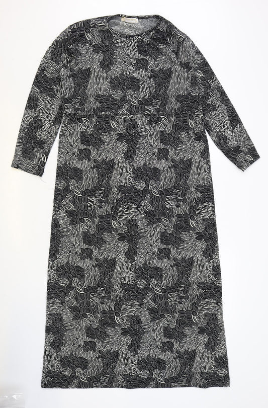 Rosa Bianca Womens Black Geometric Polyester A-Line Size XL Round Neck Pullover