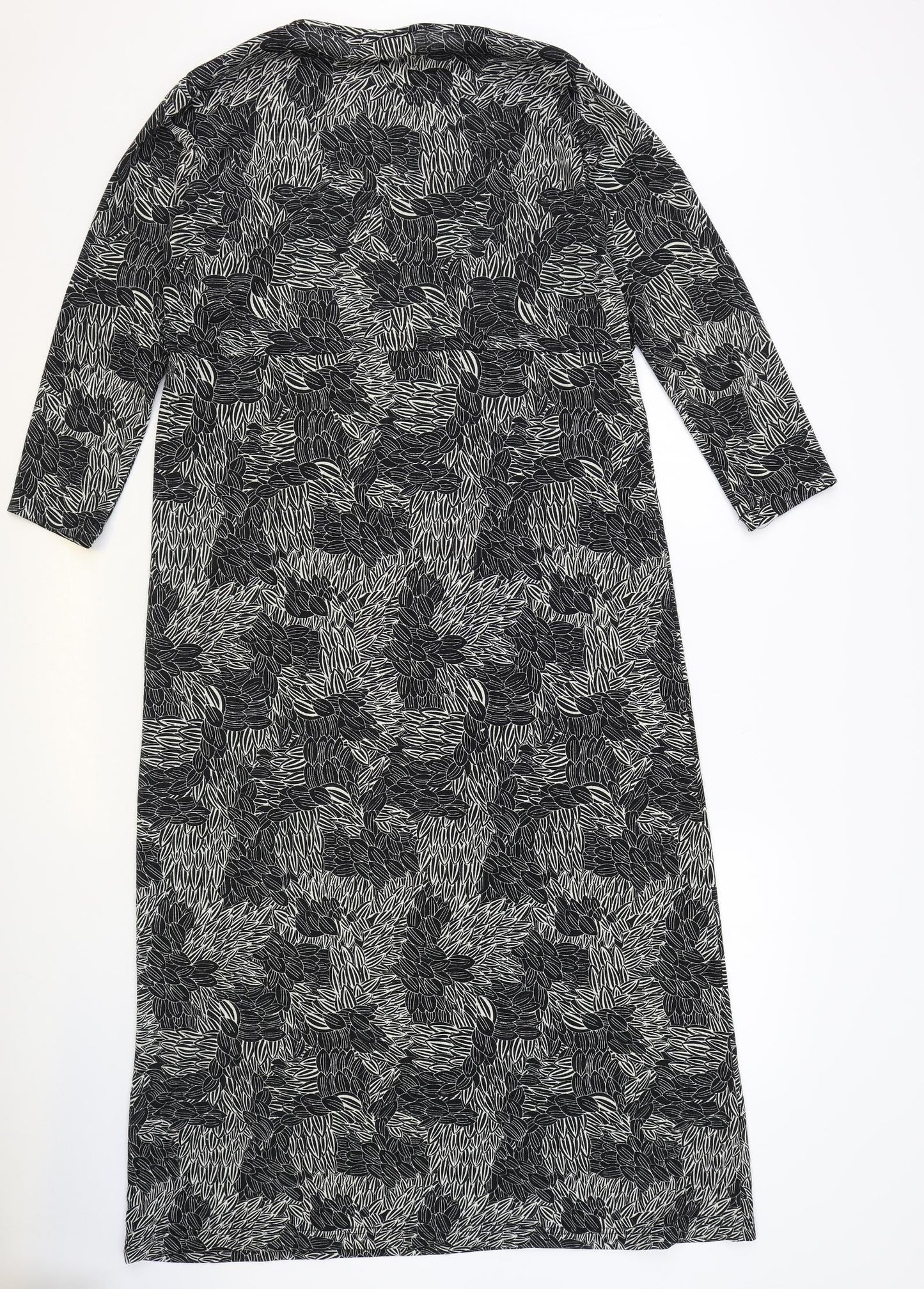 Rosa Bianca Womens Black Geometric Polyester A-Line Size XL Round Neck Pullover