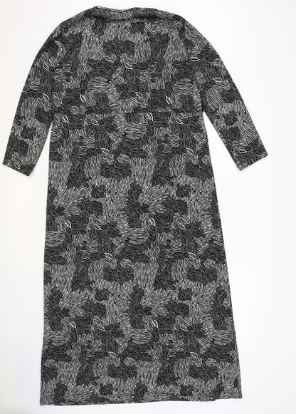 Rosa Bianca Womens Black Geometric Polyester A-Line Size XL Round Neck Pullover