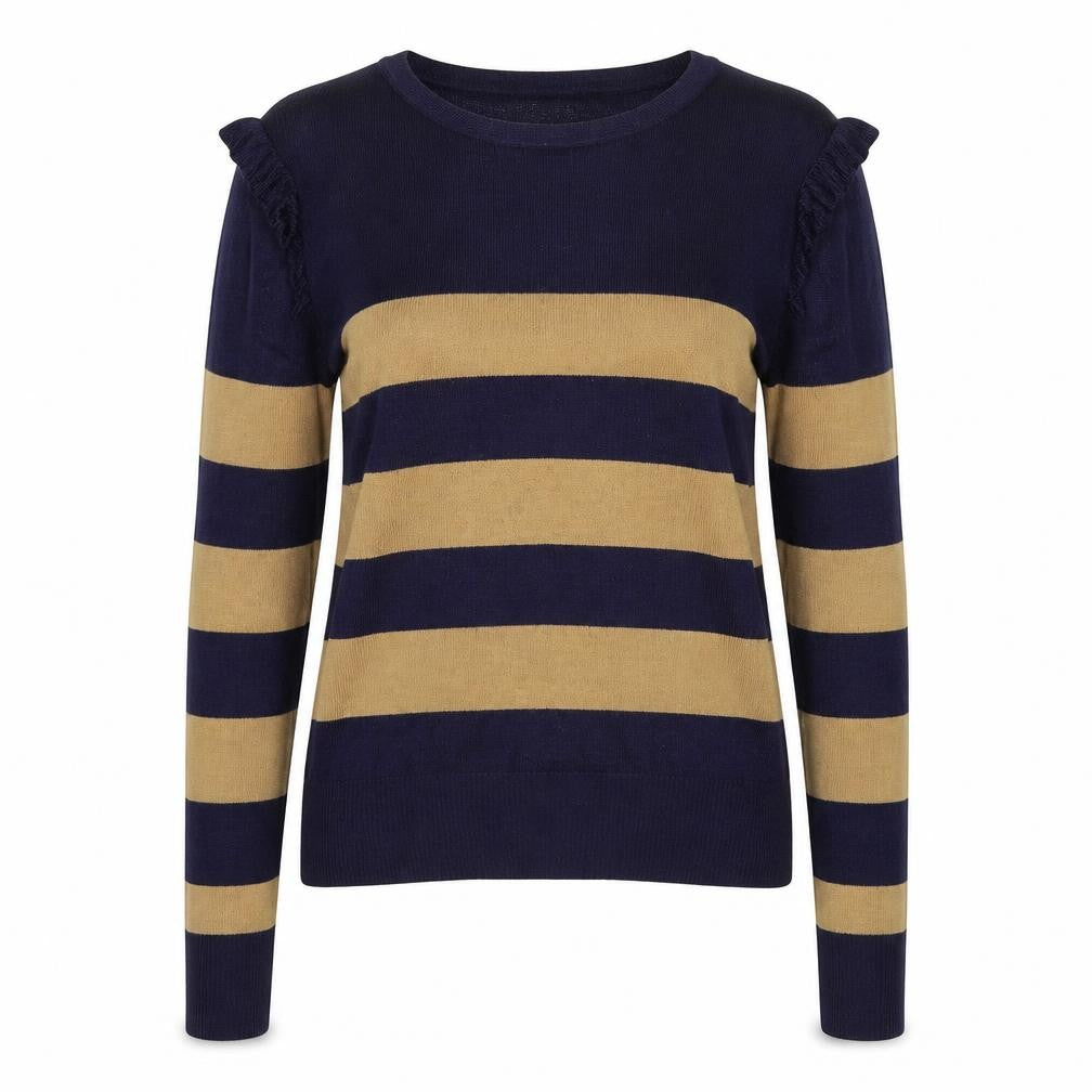 Internationale Womens Blue Round Neck Striped Cotton Pullover Jumper Size 14