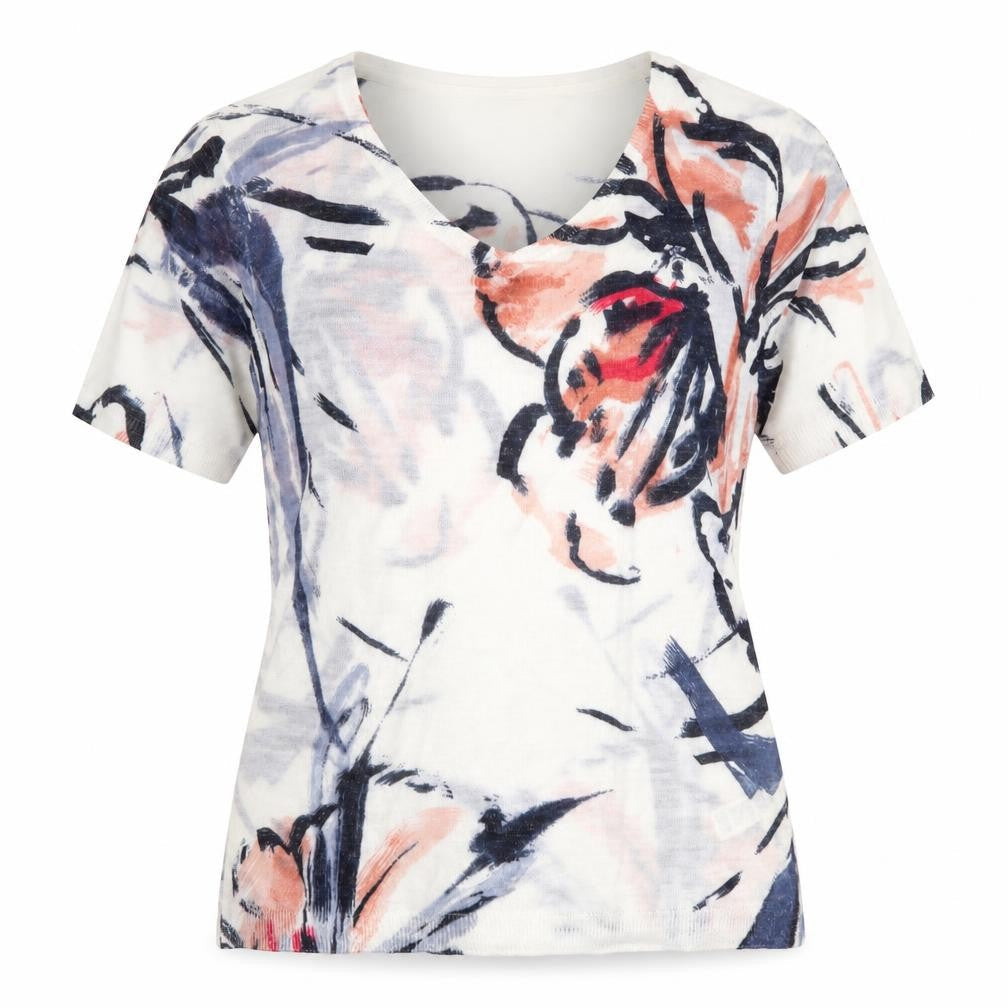 Monsoon Womens White Floral Acrylic Basic Blouse Size S V-Neck