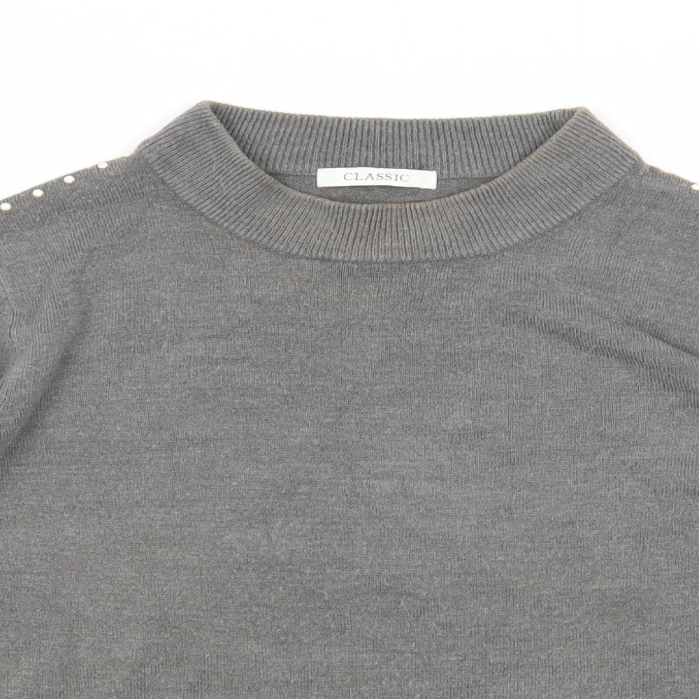 Marks and Spencer Womens Grey Mock Neck Acrylic Pullover Jumper Size 16