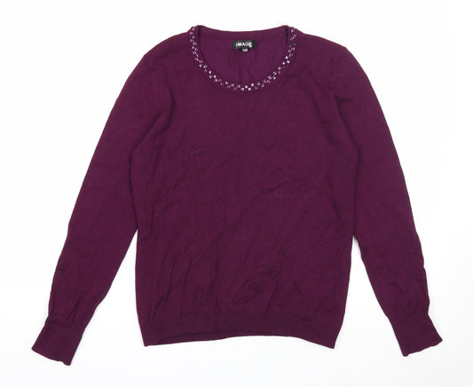 Image Womens Purple Round Neck Viscose Pullover Jumper Size S