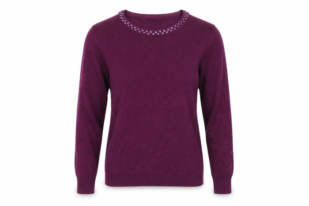 Image Womens Purple Round Neck Viscose Pullover Jumper Size S