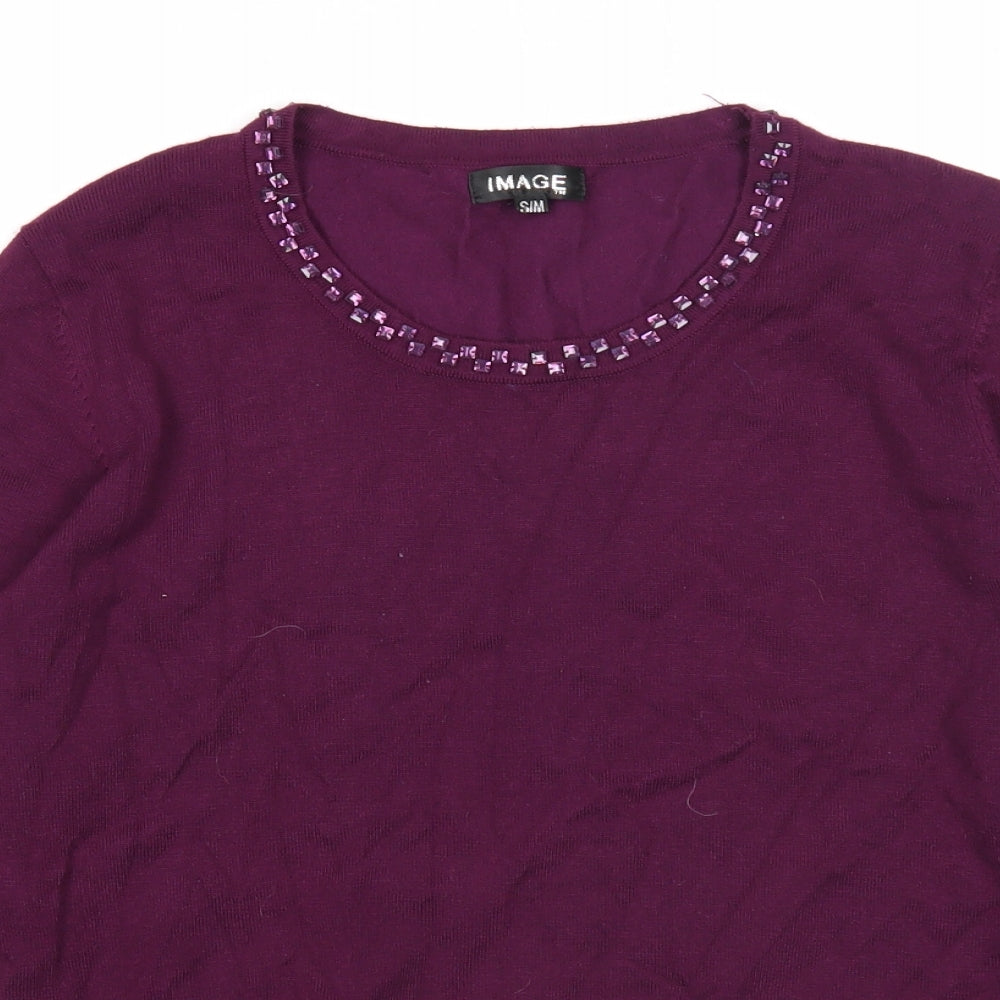 Image Womens Purple Round Neck Viscose Pullover Jumper Size S