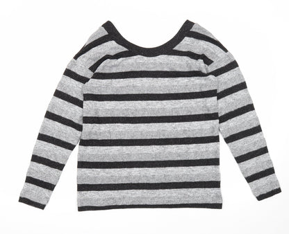 Next Womens Grey Scoop Neck Striped Polyester Pullover Jumper Size 12