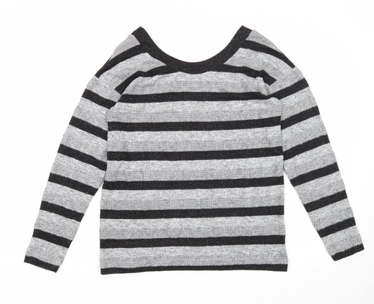 NEXT Womens Grey Scoop Neck Striped Polyester Pullover Jumper Size 12