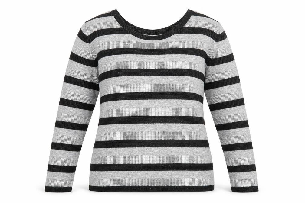 NEXT Womens Grey Scoop Neck Striped Polyester Pullover Jumper Size 12