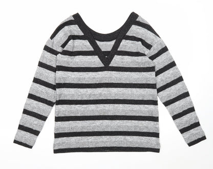 Next Womens Grey Scoop Neck Striped Polyester Pullover Jumper Size 12