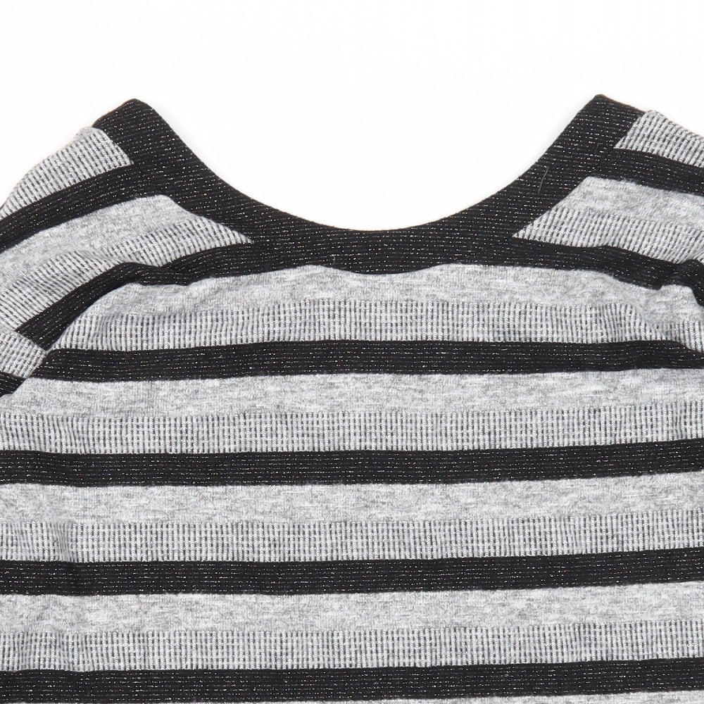 NEXT Womens Grey Scoop Neck Striped Polyester Pullover Jumper Size 12
