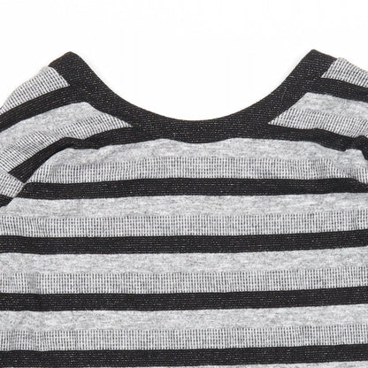 Next Womens Grey Scoop Neck Striped Polyester Pullover Jumper Size 12