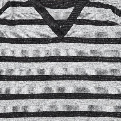 Next Womens Grey Scoop Neck Striped Polyester Pullover Jumper Size 12