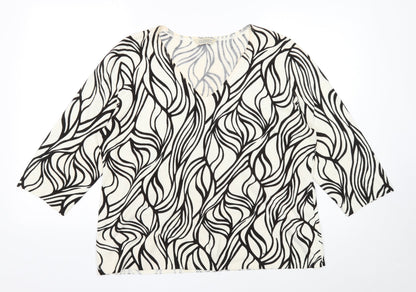 Classics Womens Ivory V-Neck Geometric Acrylic Pullover Jumper Size 20