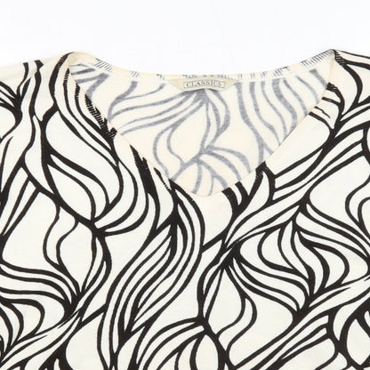 Classics Womens Ivory V-Neck Geometric Acrylic Pullover Jumper Size 20