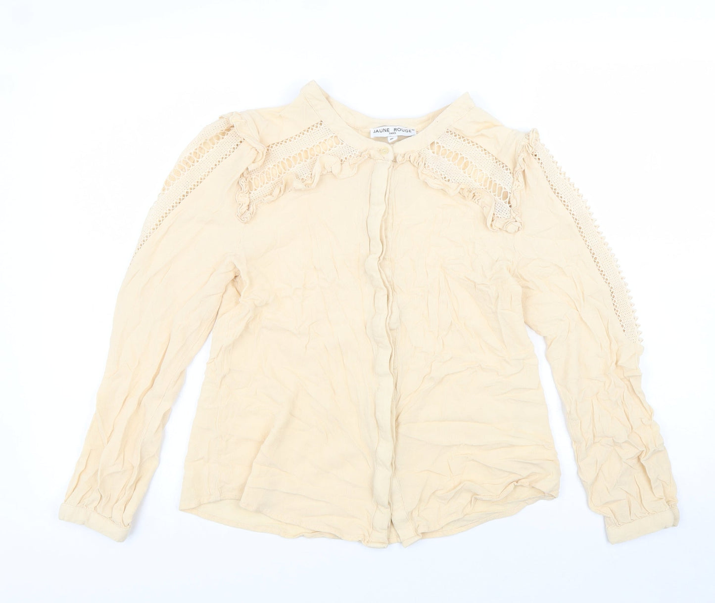 Jaune Rouge Womens Beige Viscose Basic Button-Up Size M Round Neck