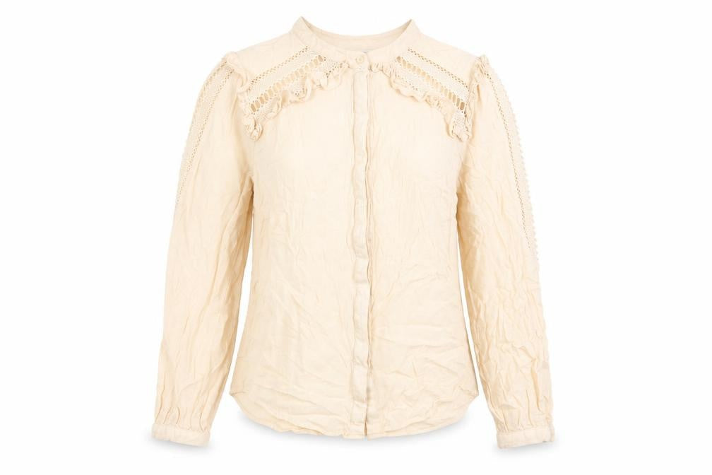 Jaune Rouge Womens Beige Viscose Basic Button-Up Size M Round Neck