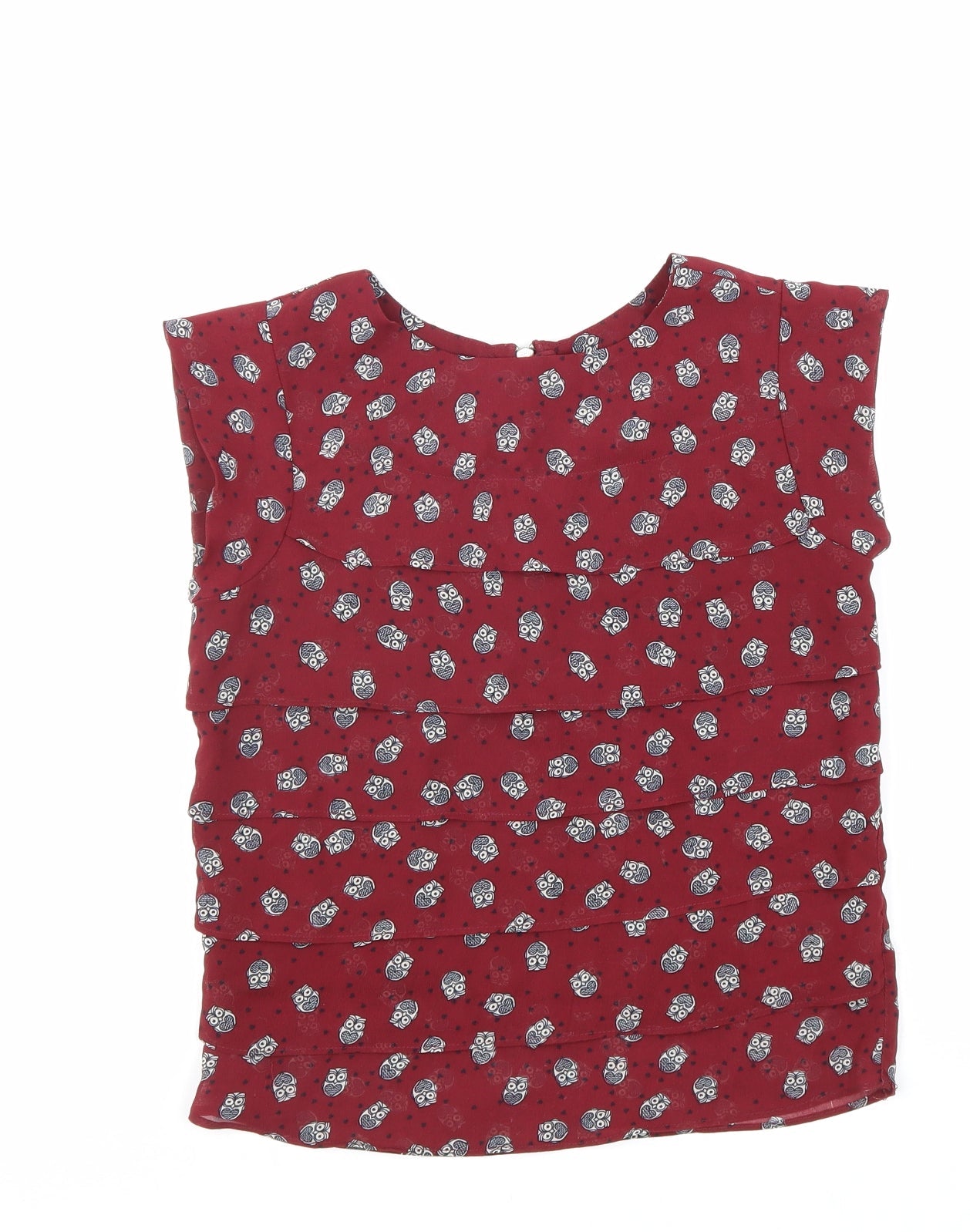 New Look Girls Red Geometric Polyester Basic Blouse Size 11 Years Round Neck Zip - Owl
