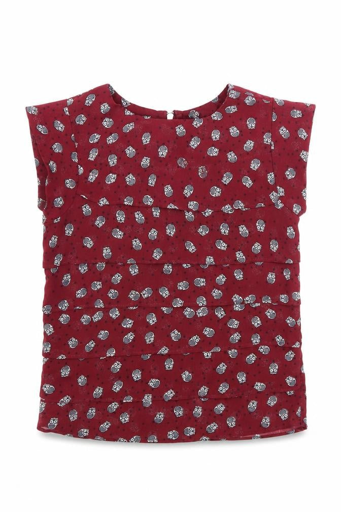 New Look Girls Red Geometric Polyester Basic Blouse Size 11 Years Round Neck Zip - Owl