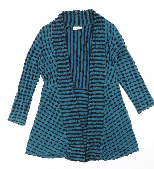 Adini Womens Blue V-Neck Geometric Cotton Cardigan Jumper Size S