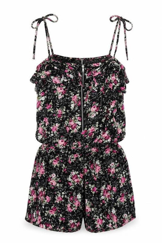 Stella Womens Black Floral Viscose Playsuit One-Piece Size M Zip