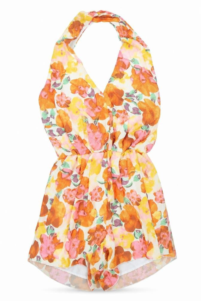 Love Womens Orange Floral 100% Polyester Playsuit One-Piece Size XS Pullover