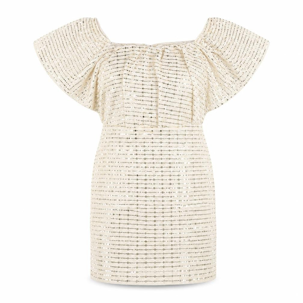 Parisian Womens Gold Polyester Mini Size 8 Off the Shoulder Pullover