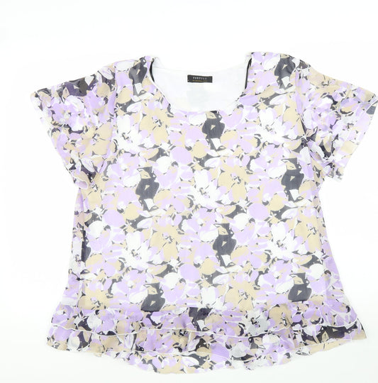 Forever Womens Purple Floral Polyester Basic T-Shirt Size XL Scoop Neck