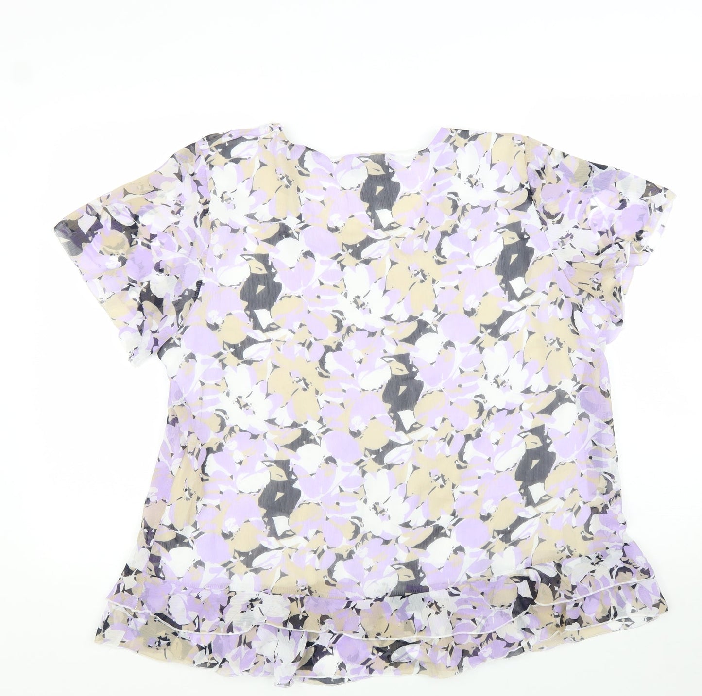 Forever Womens Purple Floral Polyester Basic T-Shirt Size XL Scoop Neck