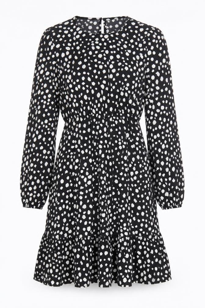 SheIn Womens Black Animal Print Polyester Fit & Flare Size S Round Neck Button