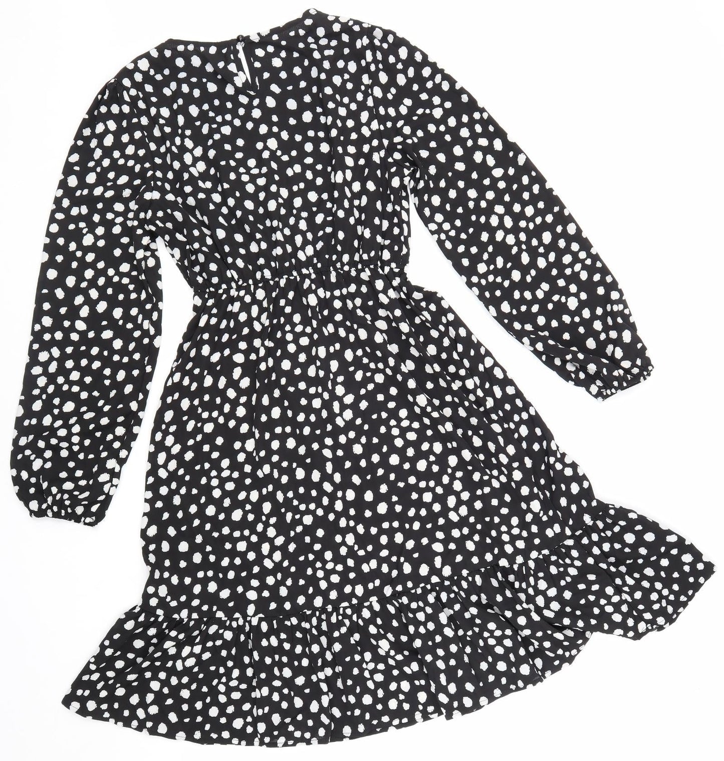 SheIn Womens Black Animal Print Polyester Fit & Flare Size S Round Neck Button